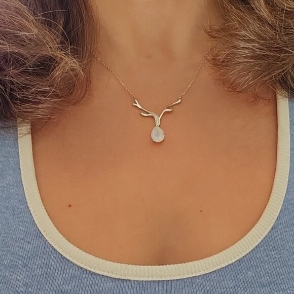 925 Sterling Silver Necklace 18" (adjustable) with Natural Moonstone Gem and Cz - Picture 3 of 6